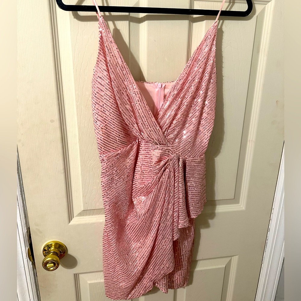 Asymmetrical Sequin Pink Dress